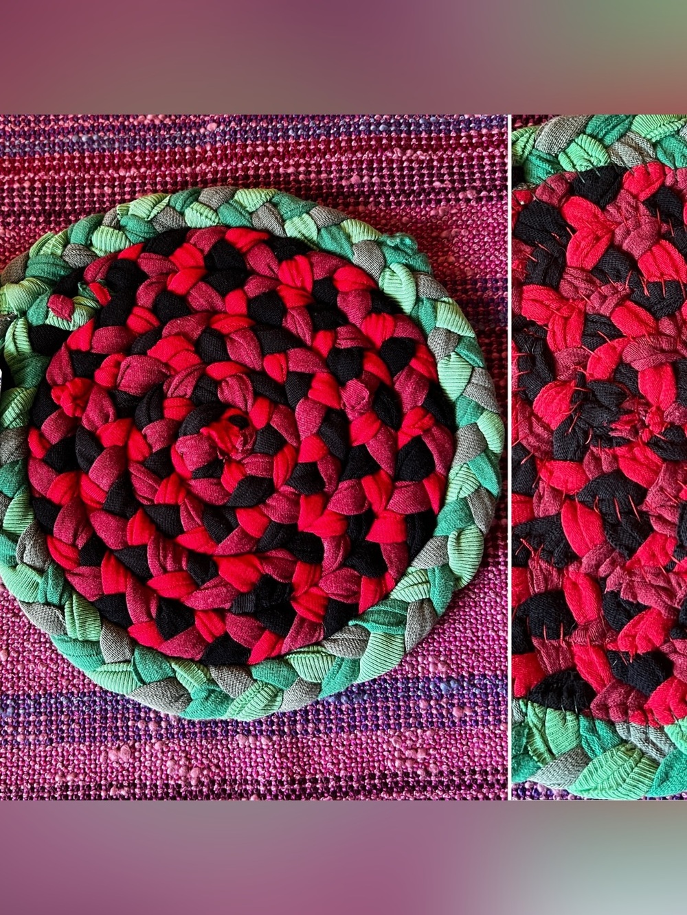 Braided Trivet Potholder - Watermelon